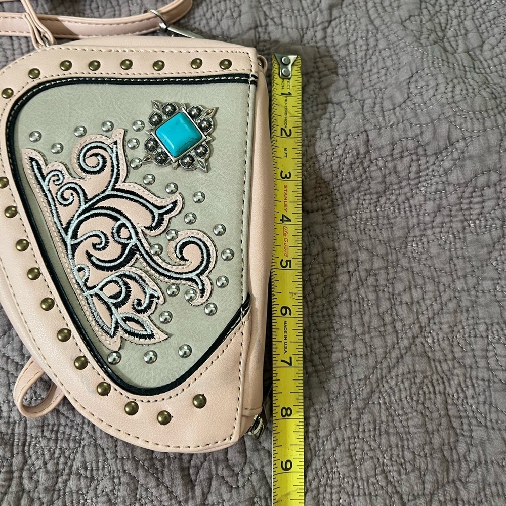 Pink and Gray Embroidered Women's Bag - Picture 4 of 6